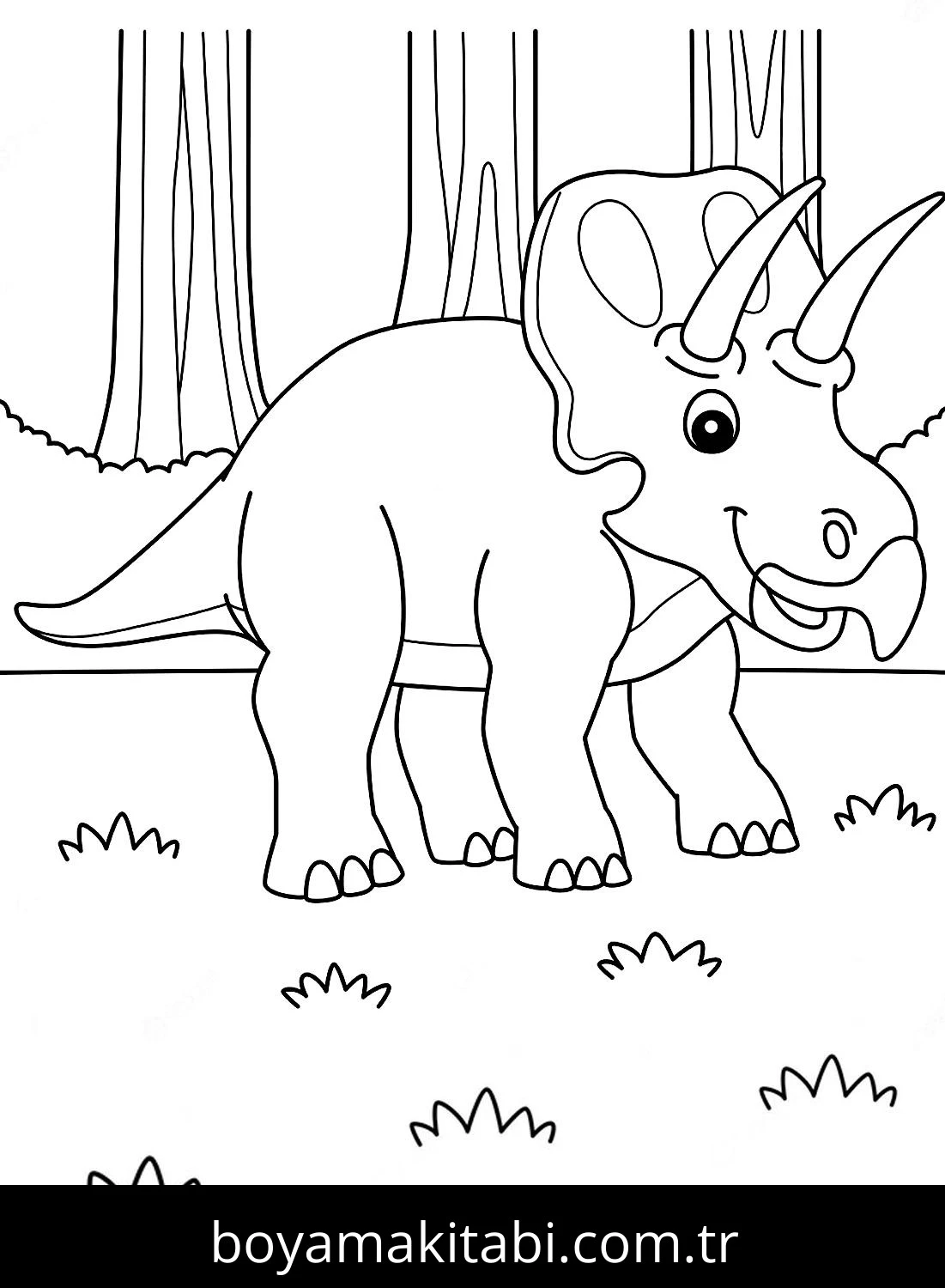 Triceratops Dinazor boyama sayfası – sevimli karakter, sanatsal çalışma