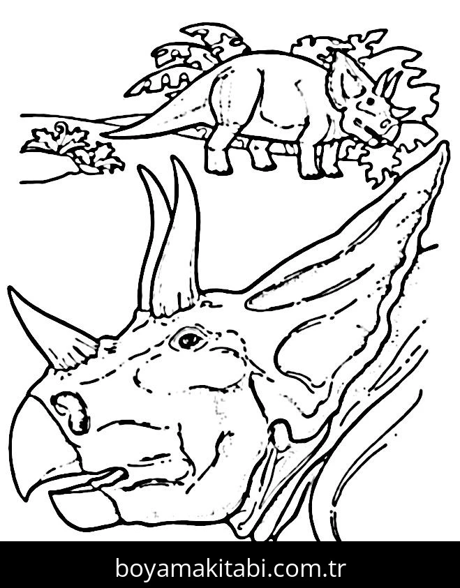 Triceratops Dinazor boyama sayfası – basit çizim, kolay boyama