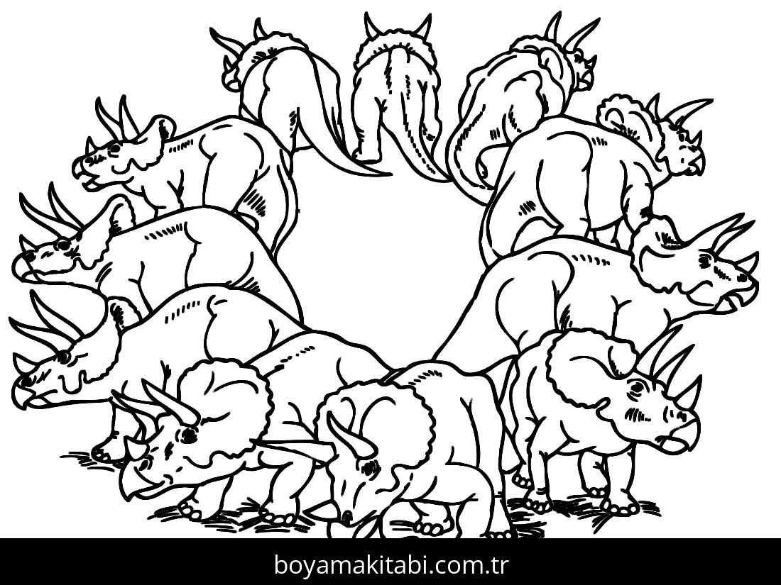 Triceratops Dinazor boyama sayfası – okul öncesi, evde etkinlik
