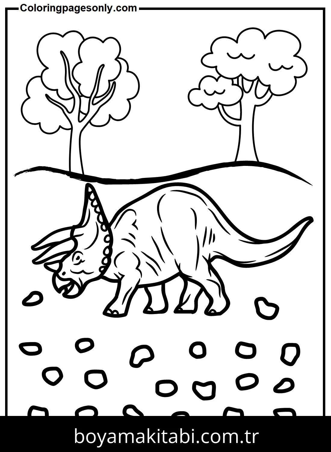 Triceratops Dinazor boyama sayfası – yaratıcılık, eğlenceli etkinlik