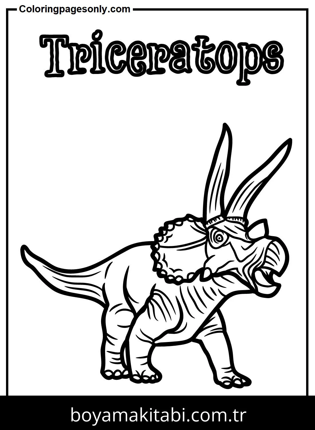 Triceratops Dinazor boyama sayfası – çocuklar için, çizgi film temalı
