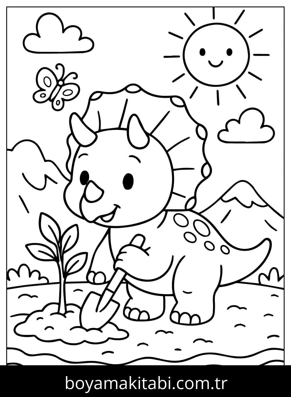 Triceratops Dinazor boyama sayfası – okul öncesi, evde etkinlik