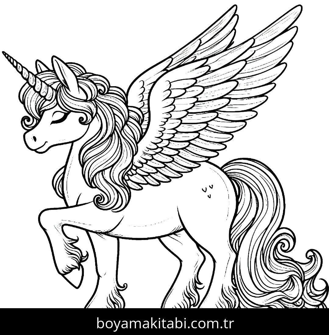 Alicorn boyama sayfası – sanatsal çalışma, çocuklar için