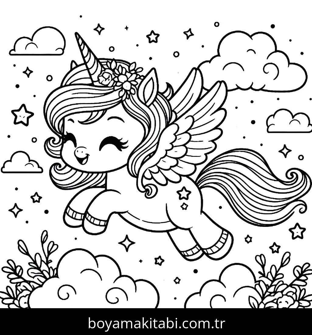 Alicorn boyama sayfası – boyama çalışması, yaratıcılığı geliştirir