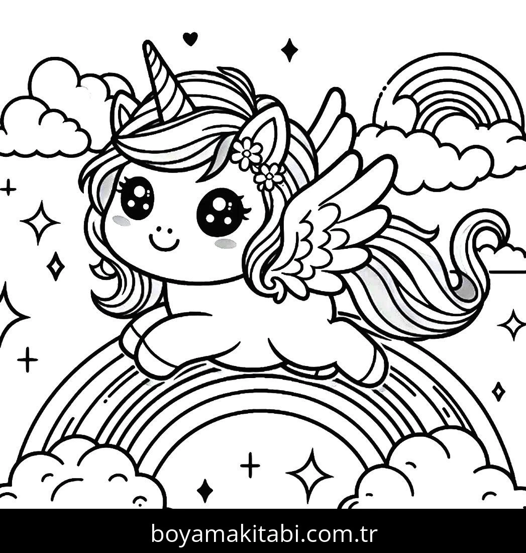 Alicorn boyama sayfası – renkli çizimler, okul öncesi