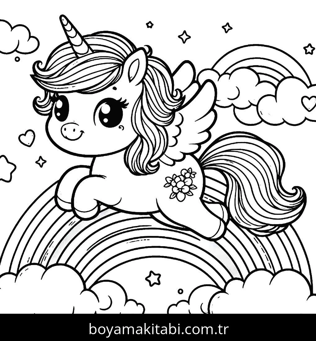 Alicorn boyama sayfası – PDF indir, sevimli karakter