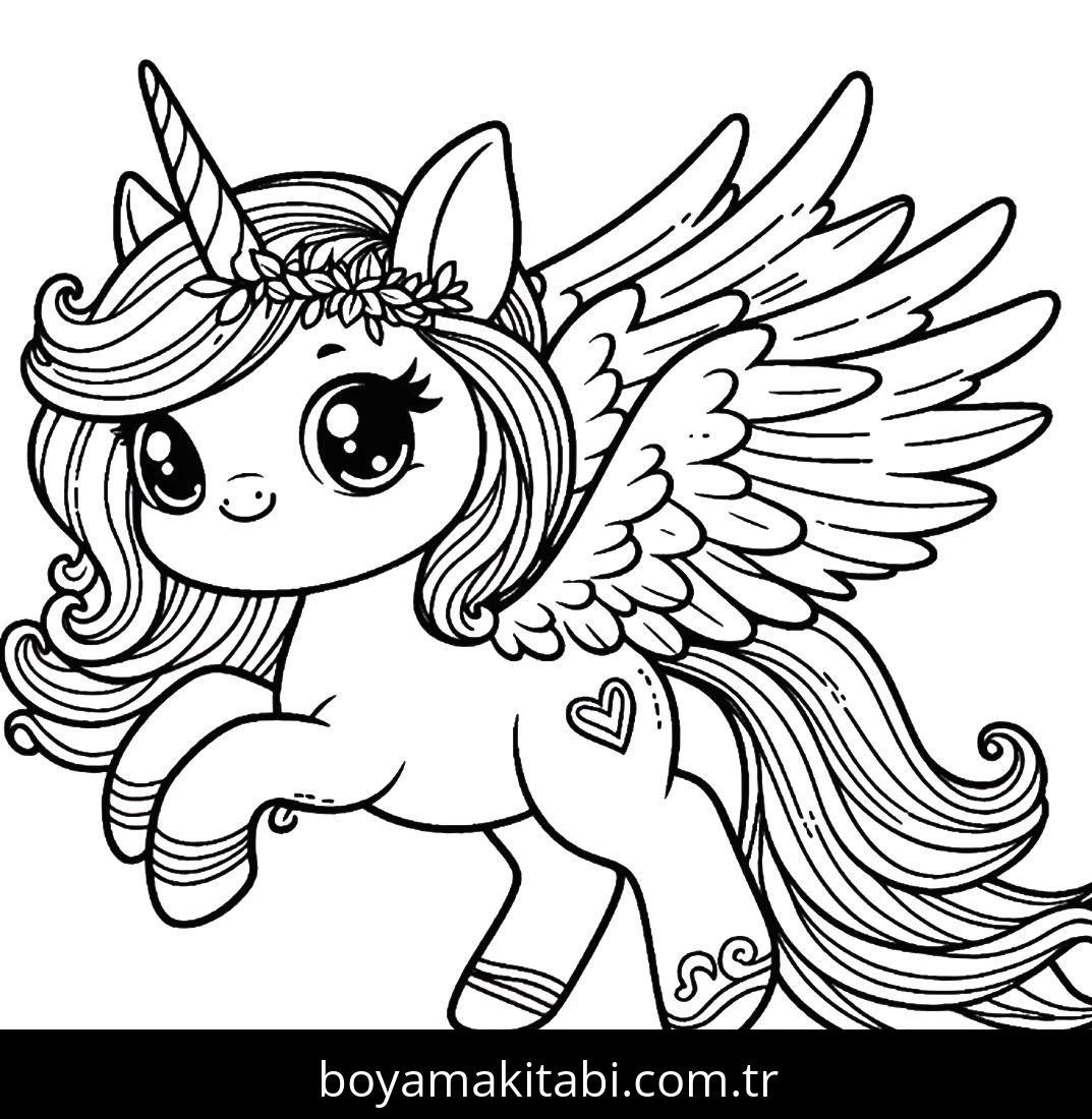 Alicorn boyama sayfası – kolay boyama, eğitici aktivite