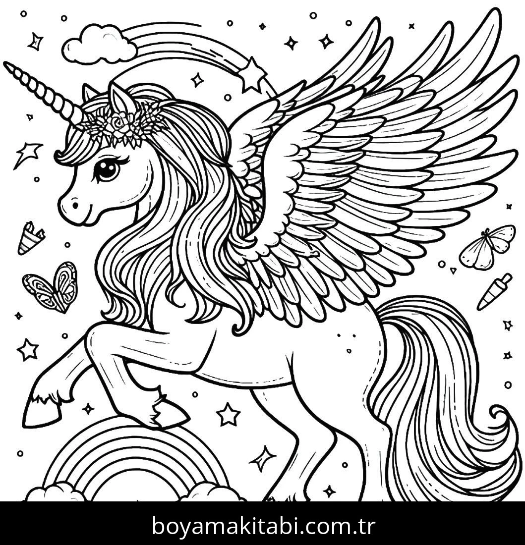 Alicorn boyama sayfası – boyama etkinliği, çocuk aktivitesi