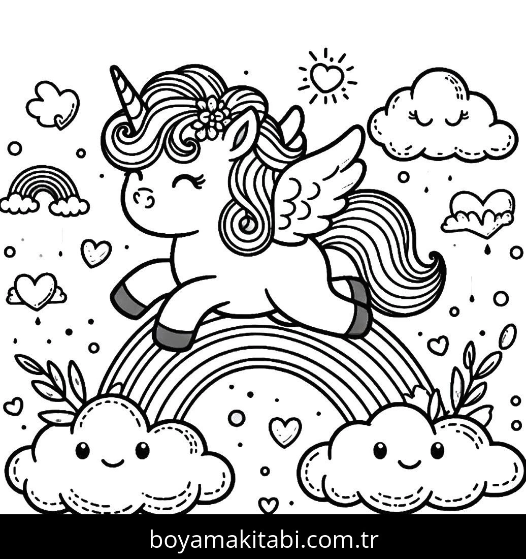 Alicorn boyama sayfası – sevimli karakter, sanatsal çalışma