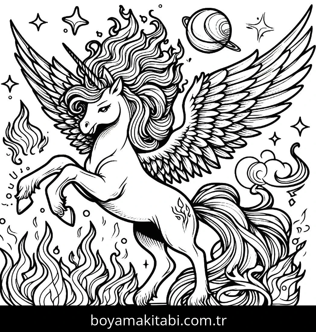 Alicorn boyama sayfası – el becerilerini geliştirir, boyama çalışması