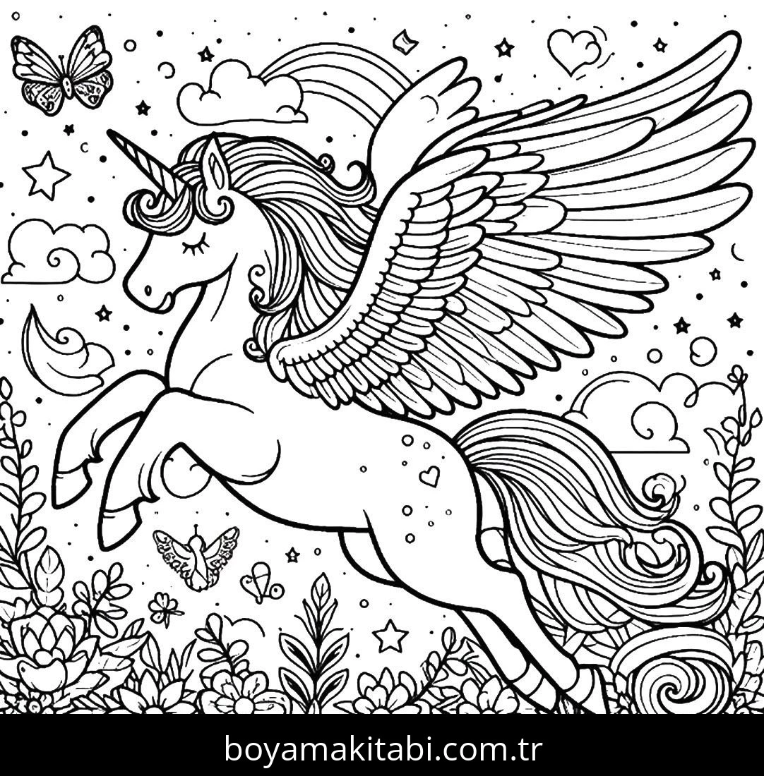 Alicorn boyama sayfası – keyifli zaman, renkli çizimler