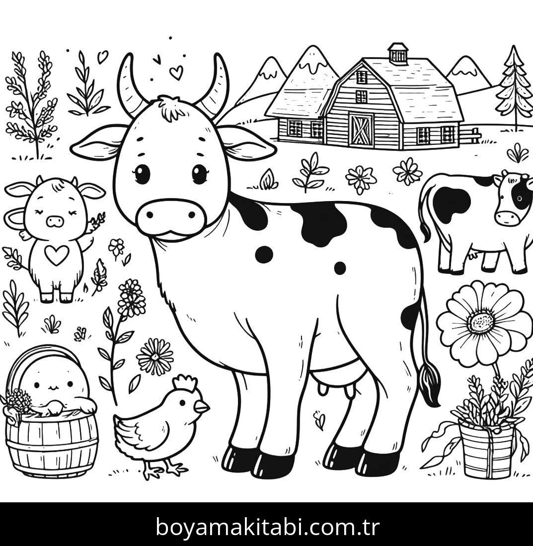 Inek boyama sayfası #67 – çizgi film temalı, basit çizim