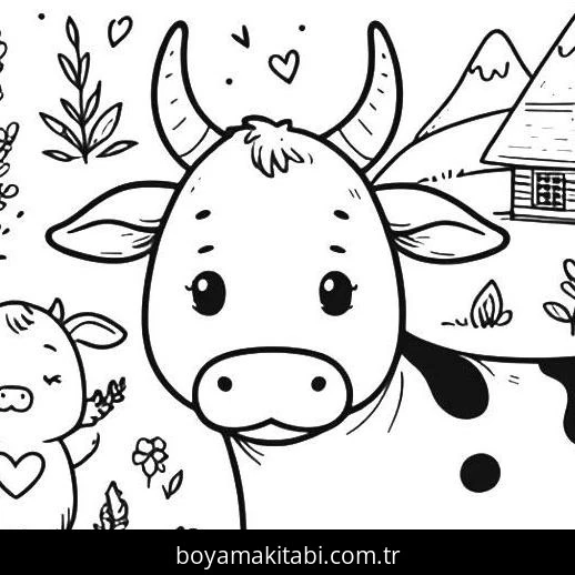 Inek boyama sayfası #74 – basit çizim, yaz tatili etkinliği