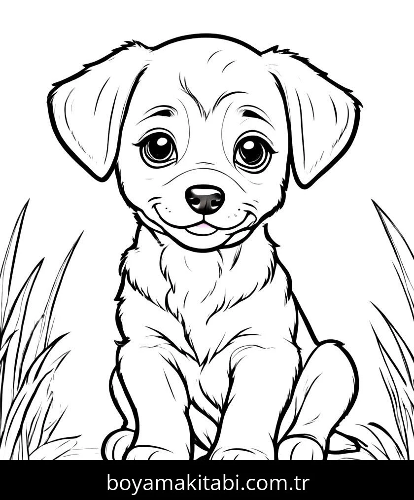 Yavru Köpek boyama sayfası – basit çizim, kolay boyama