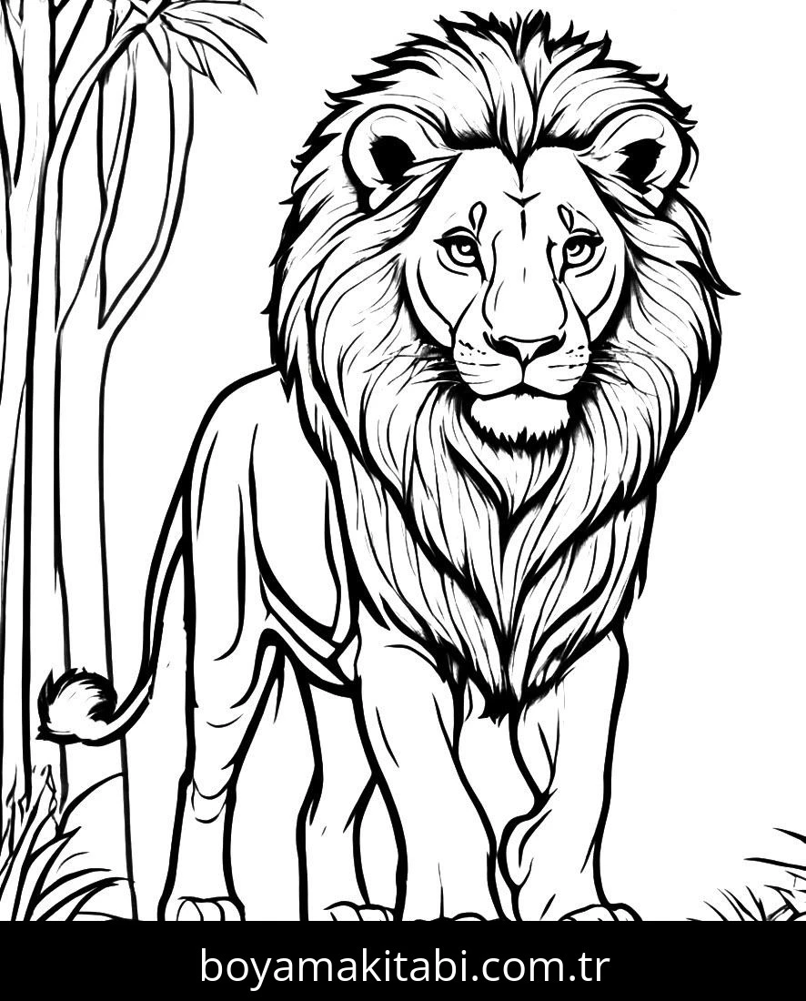 Aslan boyama sayfası – eğlenceli etkinlik, el becerilerini geliştirir