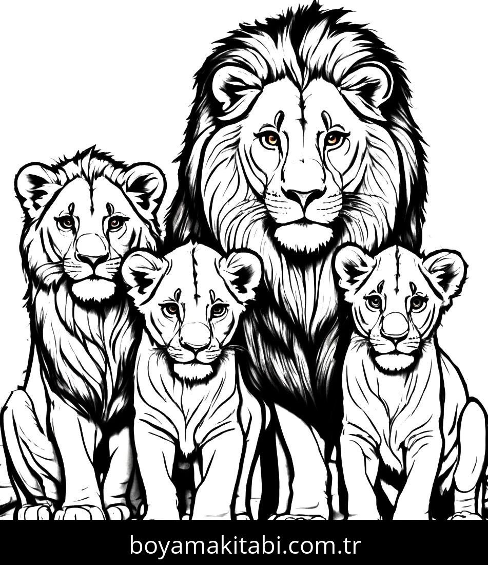 Aslan boyama sayfası – sevimli karakter, sanatsal çalışma