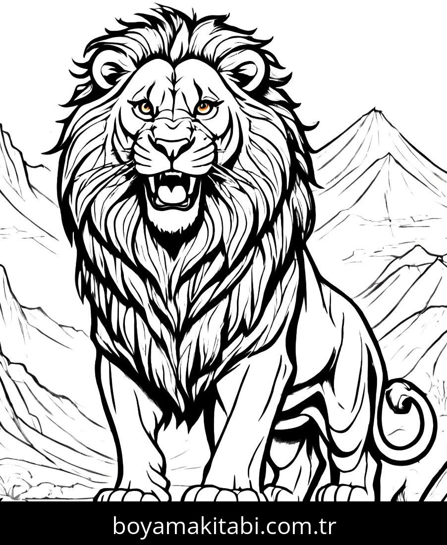 Aslan boyama sayfası – çocuk aktivitesi, PDF indir