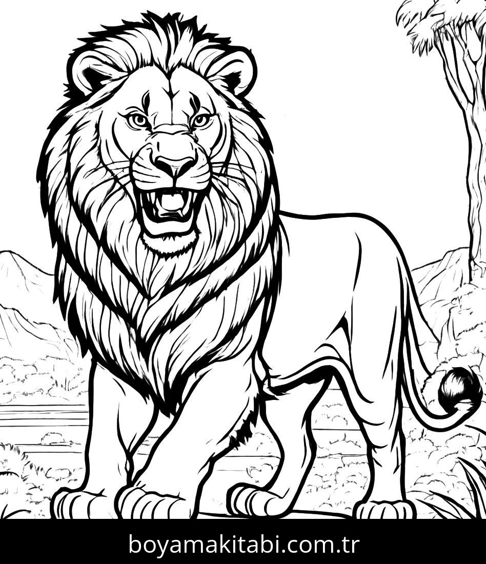 Aslan boyama sayfası – sanatsal çalışma, çocuklar için