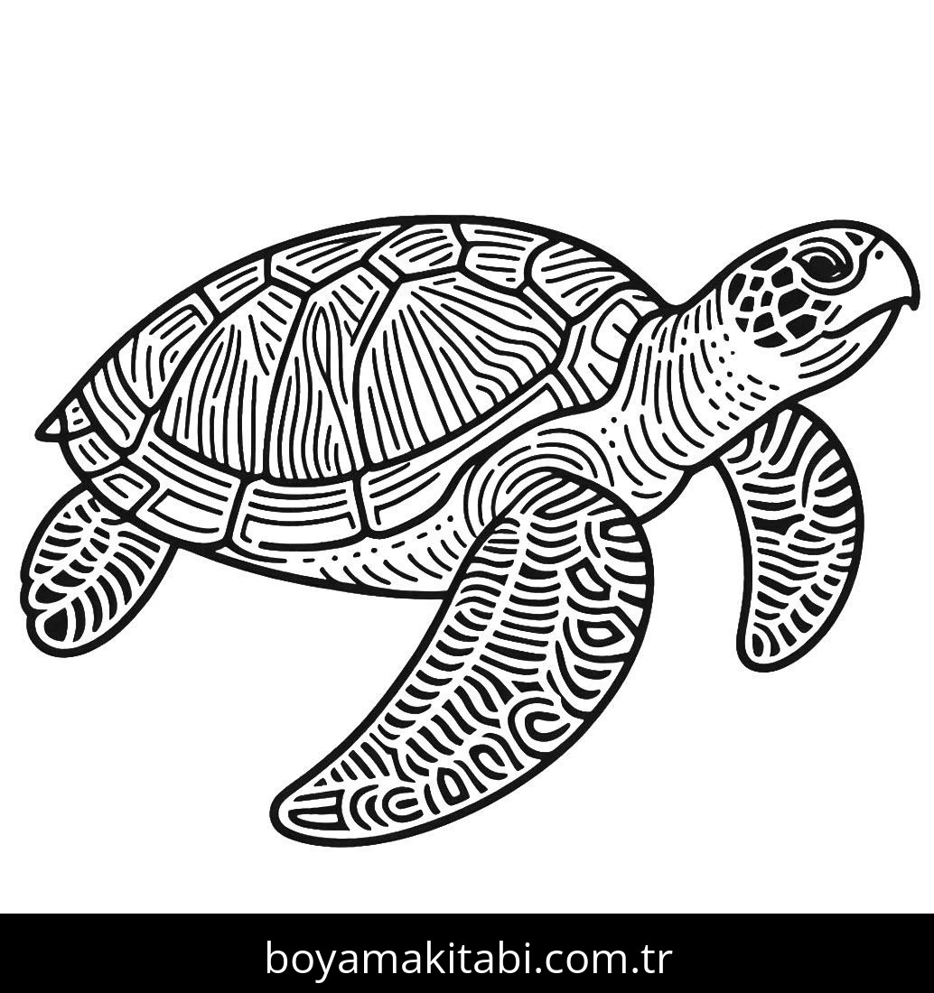 Kaplumbağa boyama sayfası – PDF indir, sevimli karakter