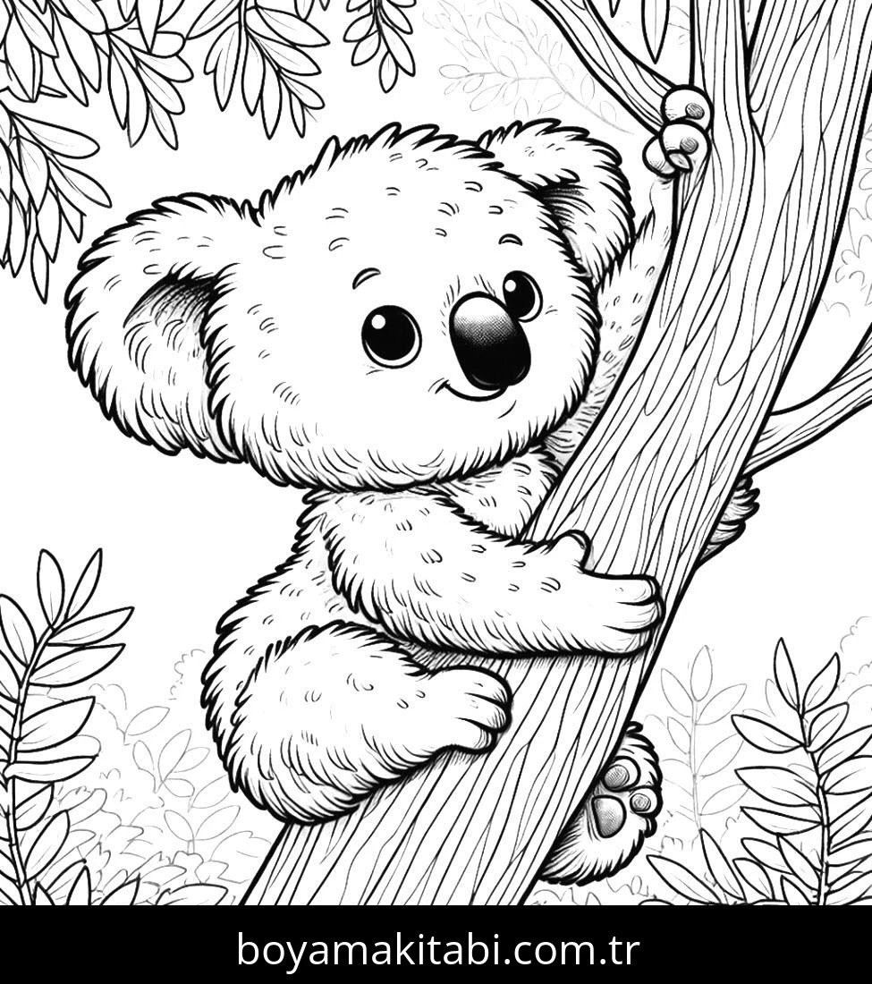 Koala boyama sayfası – eğlenceli etkinlik, el becerilerini geliştirir
