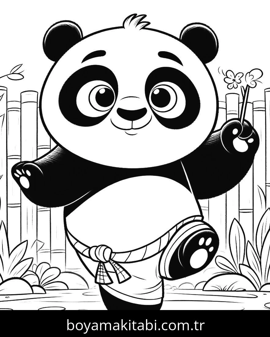 Panda boyama sayfası – çizgi film temalı, basit çizim