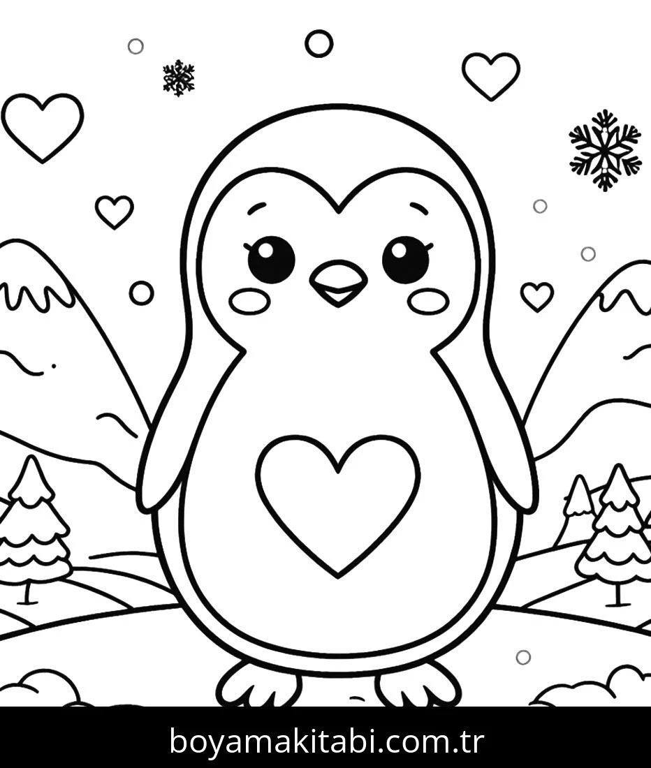 Penguen boyama sayfası – basit çizim, kolay boyama