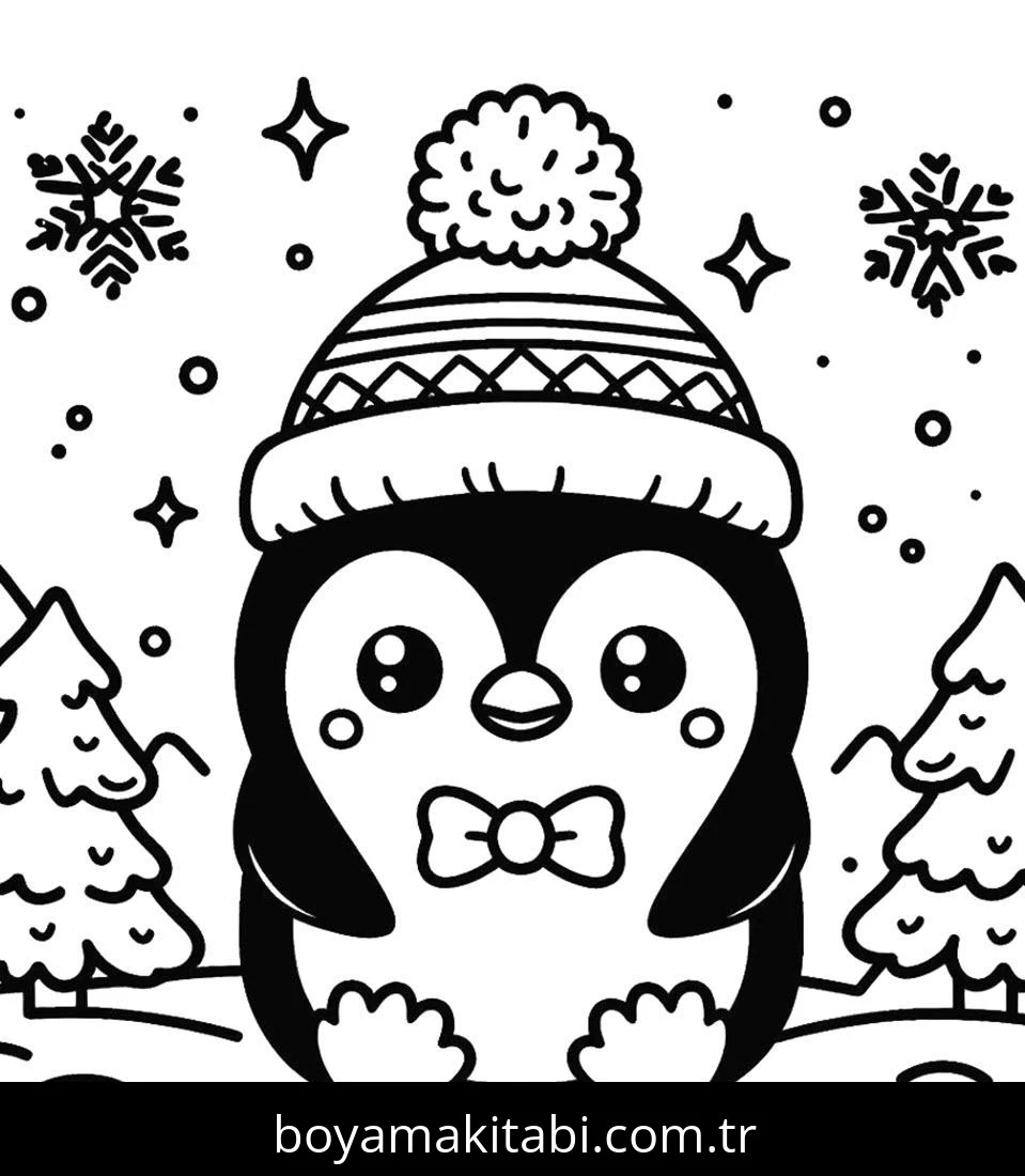 Penguen boyama sayfası – renkli çizimler, okul öncesi