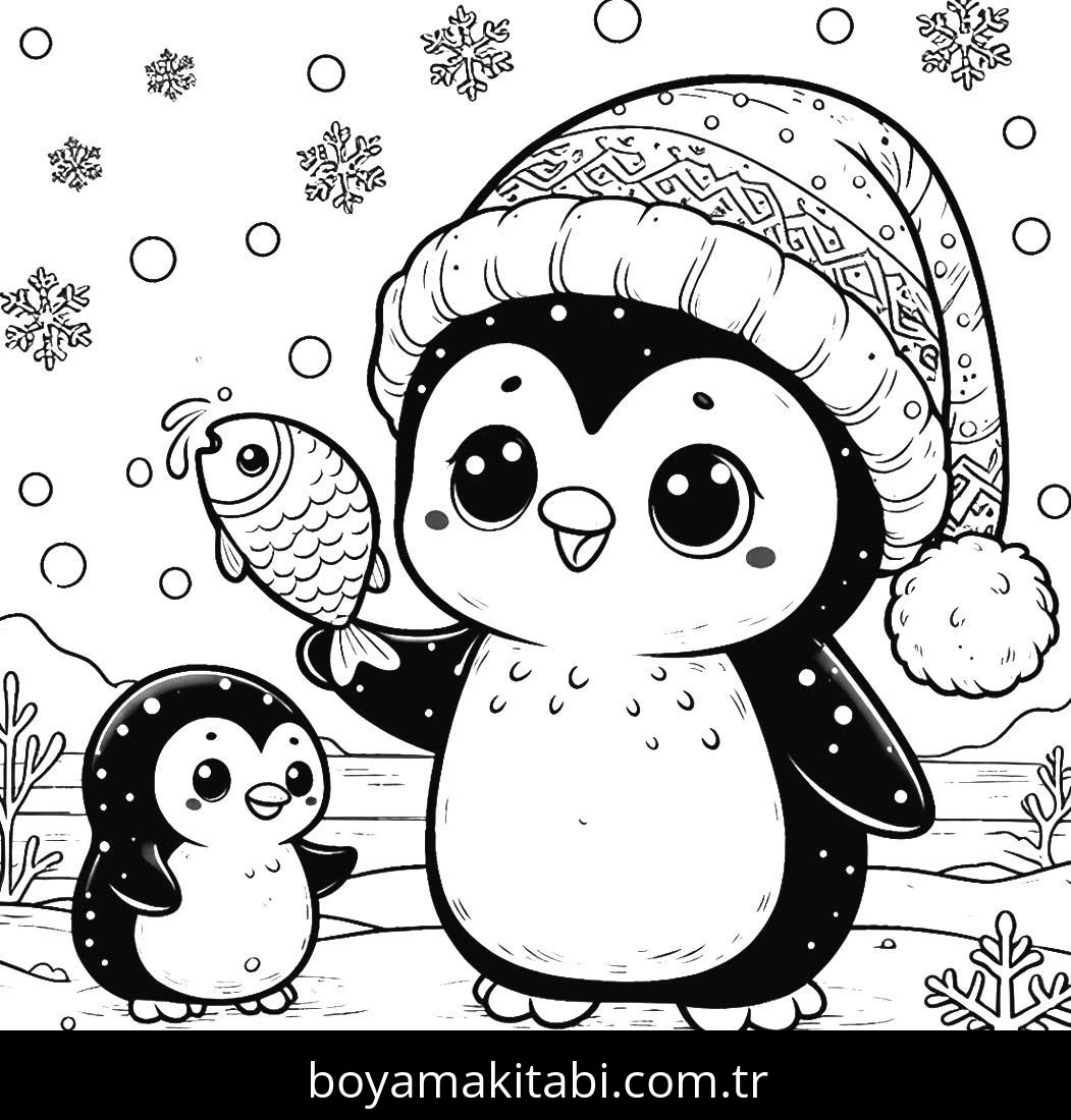 Penguen boyama sayfası – çocuklar için, çizgi film temalı