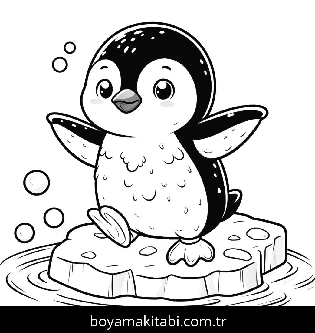 Penguen boyama sayfası – eğlenceli etkinlik, el becerilerini geliştirir