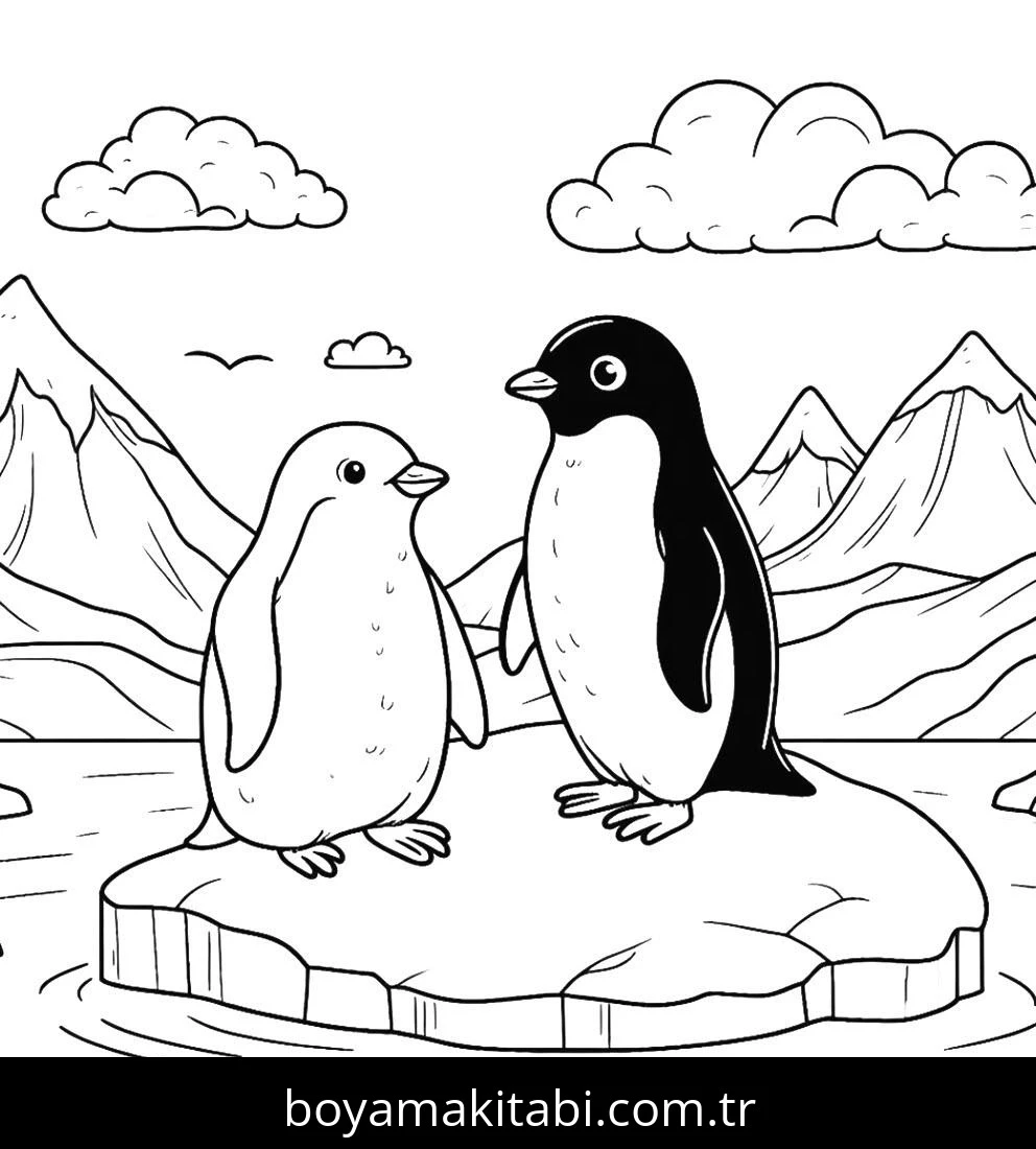 Penguen boyama sayfası – el becerilerini geliştirir, boyama çalışması