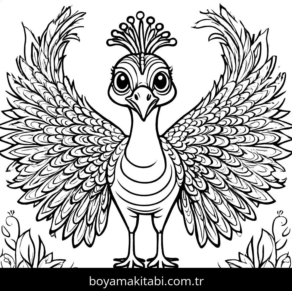 Tavus Kuşu boyama sayfası – çocuk aktivitesi, PDF indir