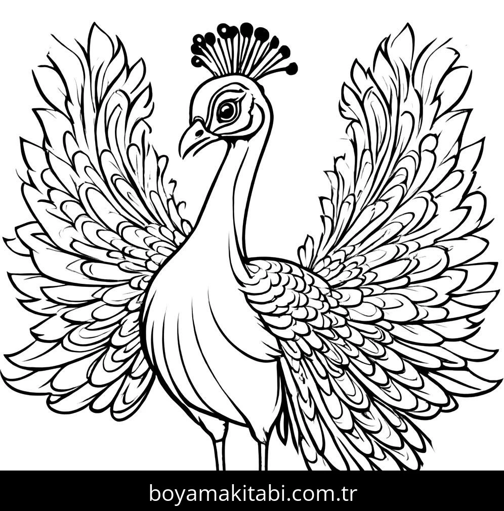 Tavus Kuşu boyama sayfası – basit çizim, kolay boyama