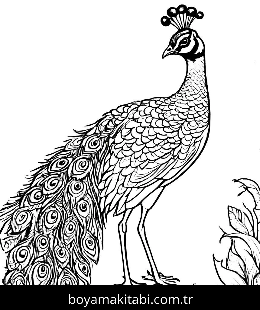 Tavus Kuşu boyama sayfası – PDF indir, sevimli karakter