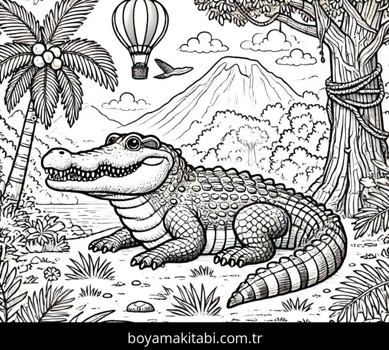 Timsah boyama sayfası – çocuk aktivitesi, PDF indir