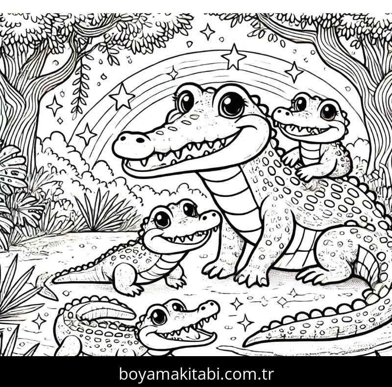 Timsah boyama sayfası – basit çizim, kolay boyama