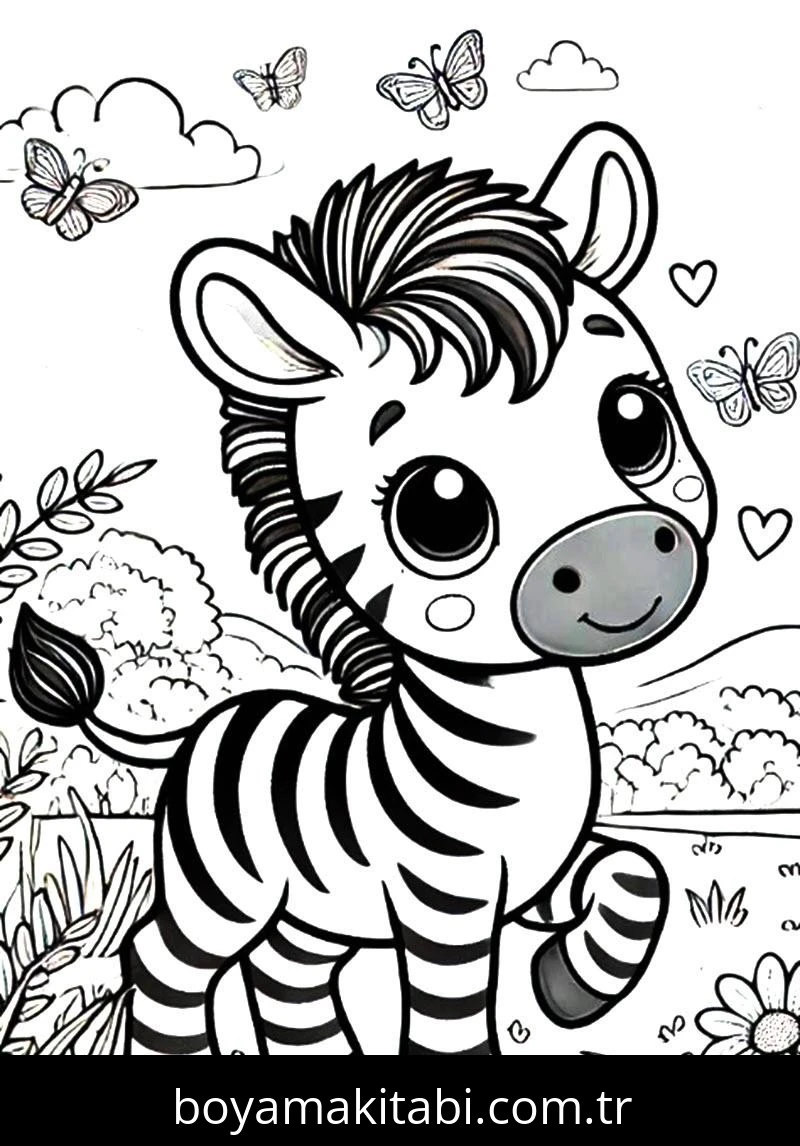 Zebra boyama sayfası – sevimli karakter, sanatsal çalışma