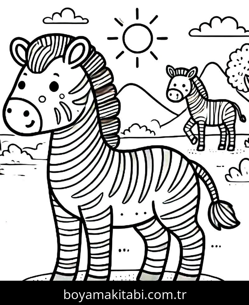Zebra boyama sayfası – eğitici aktivite, yaratıcılık