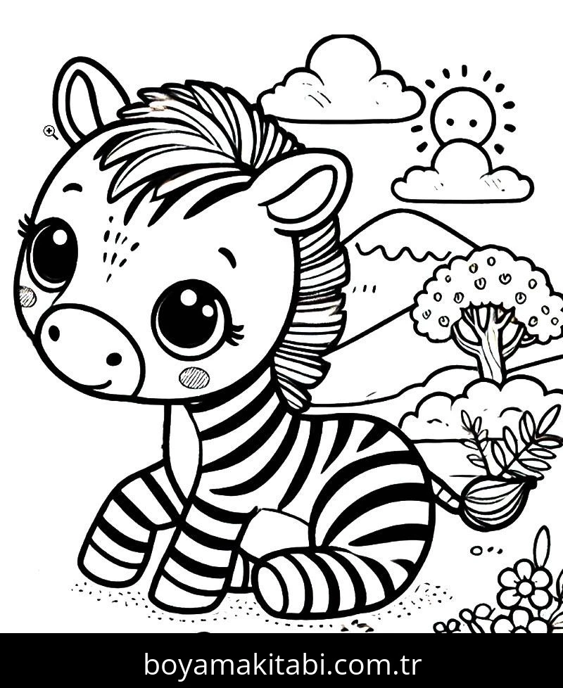 Zebra boyama sayfası – evde etkinlik, ücretsiz yazdır