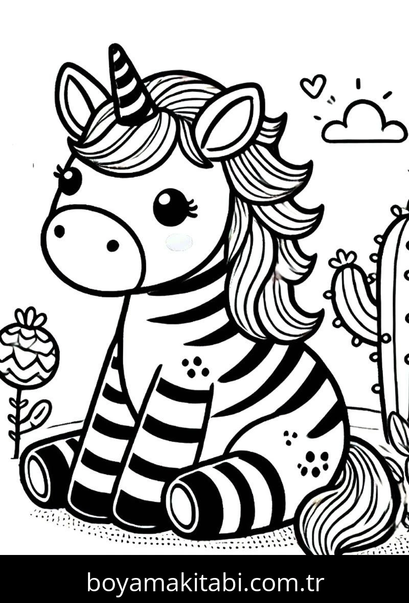 Zebra boyama sayfası – çocuk aktivitesi, PDF indir