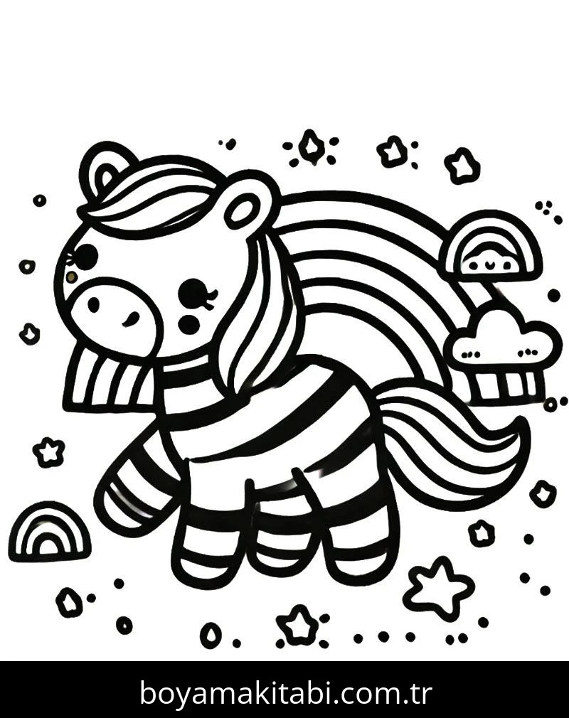 Zebra boyama sayfası – renkli çizimler, okul öncesi
