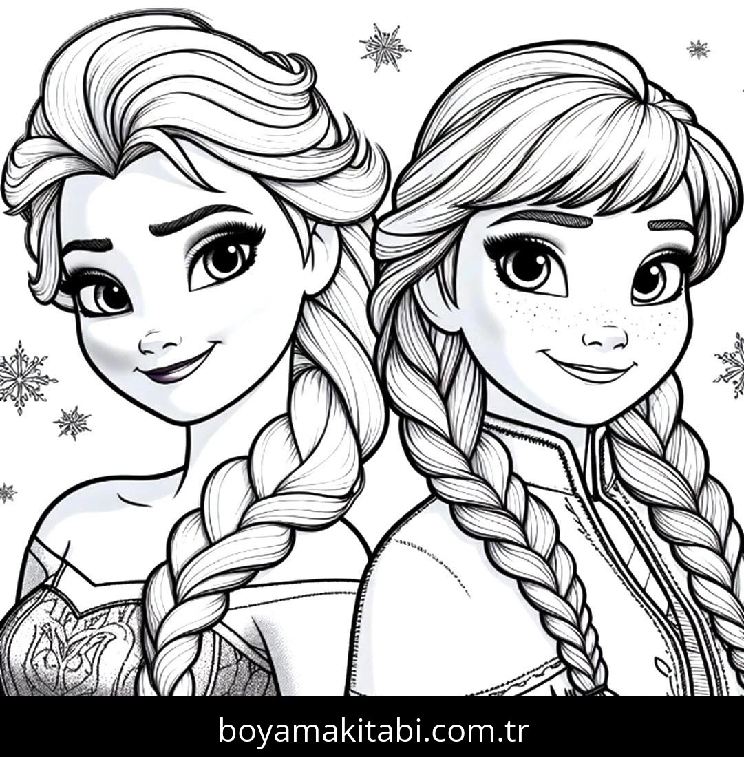Elsa Ve Anna boyama sayfası – el becerilerini geliştirir, boyama çalışması