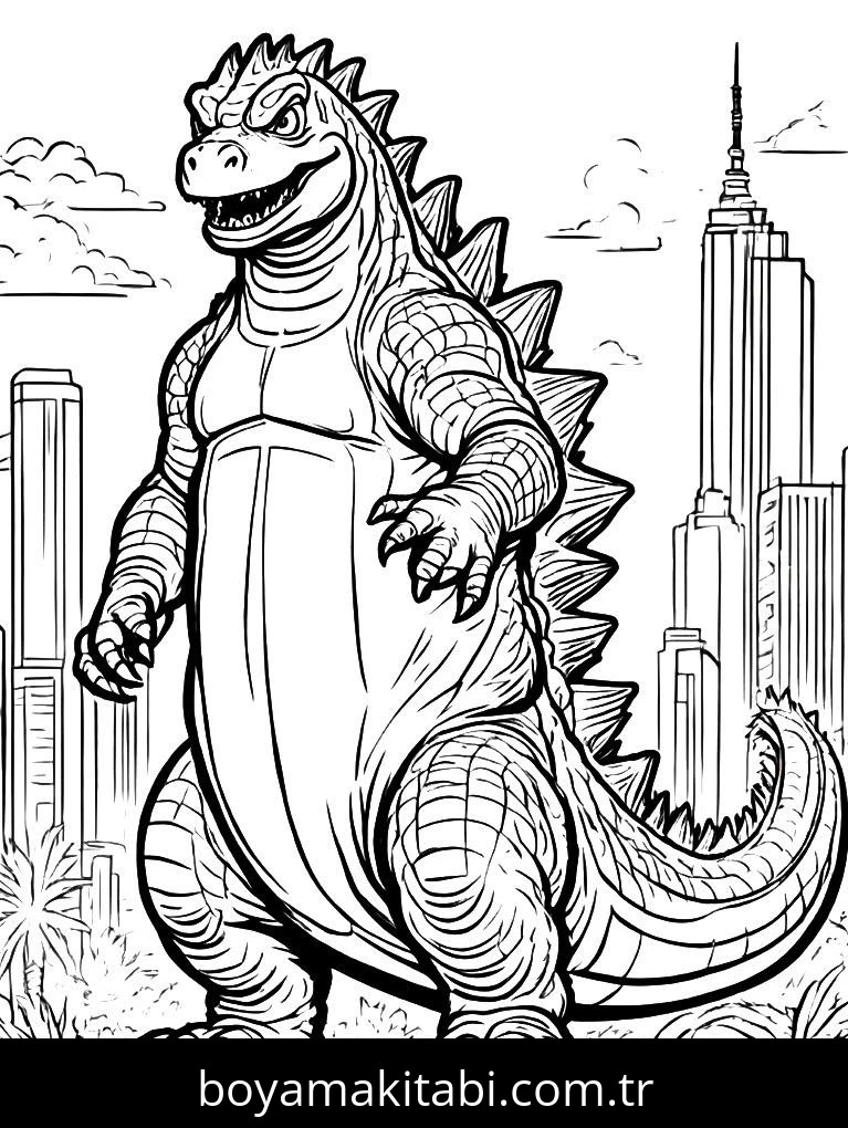 Godzilla boyama sayfası – evde etkinlik, ücretsiz yazdır