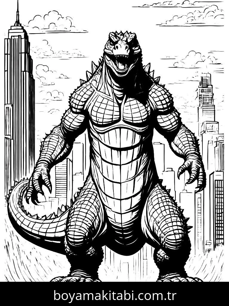 Godzilla boyama sayfası – çocuk aktivitesi, PDF indir