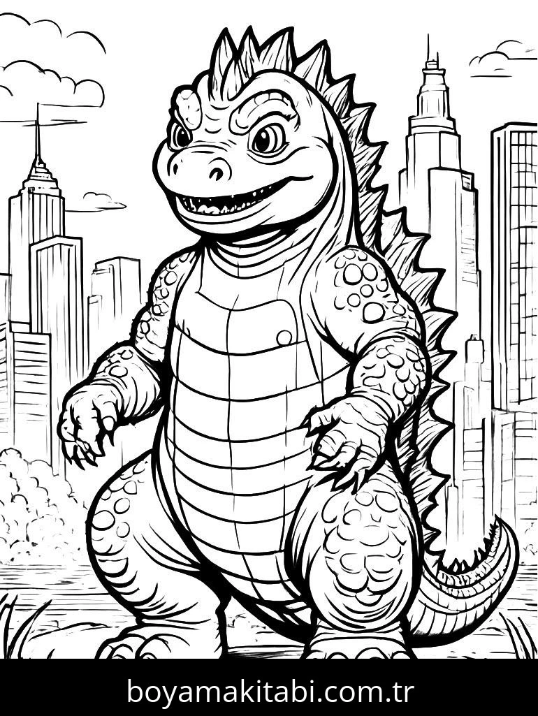 Godzilla boyama sayfası – boyama çalışması, yaratıcılığı geliştirir
