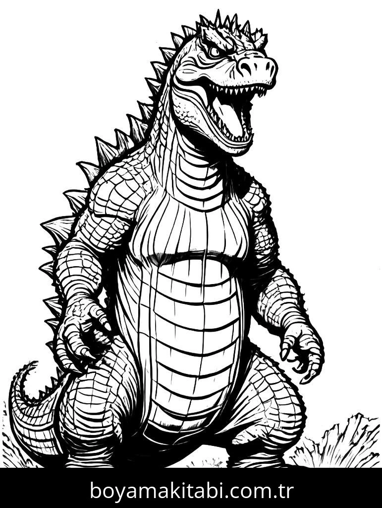 Godzilla boyama sayfası – PDF indir, sevimli karakter