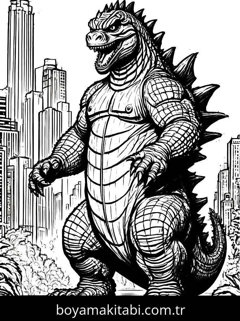 Godzilla boyama sayfası – çocuklar için, çizgi film temalı