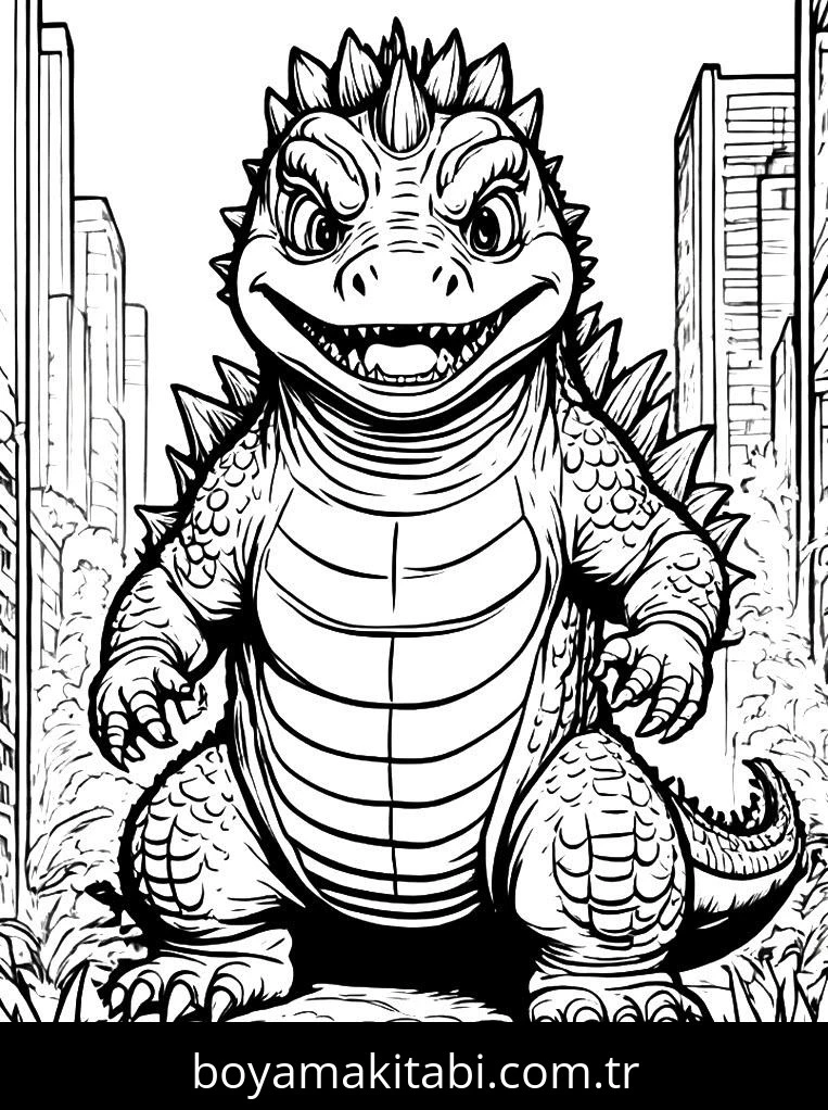 Godzilla boyama sayfası – kolay boyama, eğitici aktivite