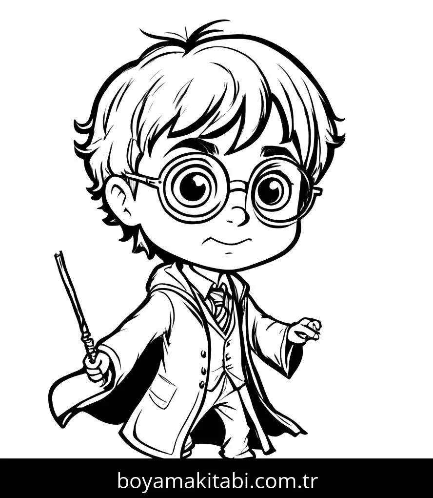Harry Potter boyama sayfası – sevimli karakter, sanatsal çalışma