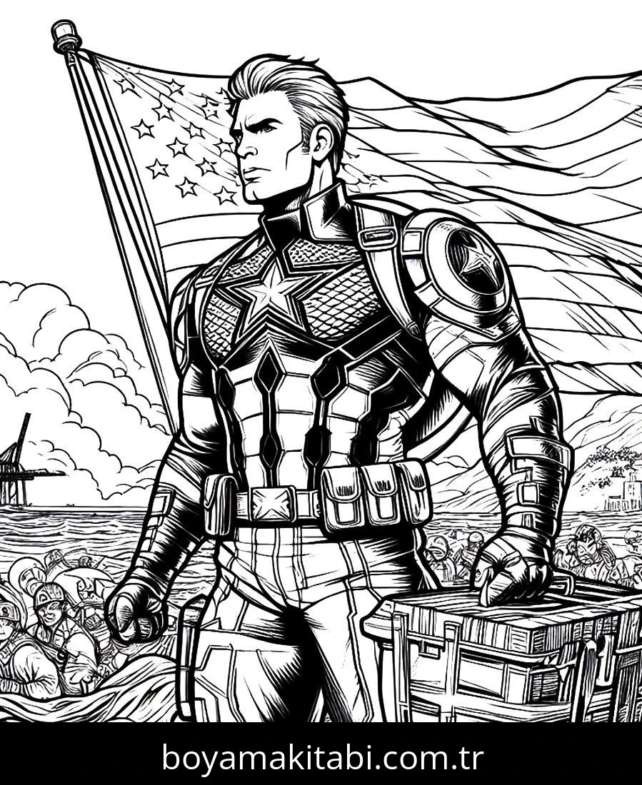 Captain America boyama sayfası – eğlenceli etkinlik, el becerilerini geliştirir