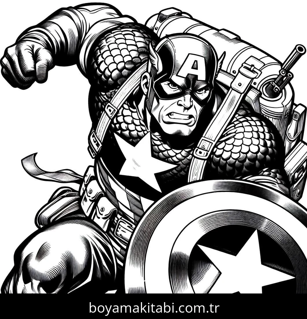 Captain America boyama sayfası – sevimli karakter, sanatsal çalışma